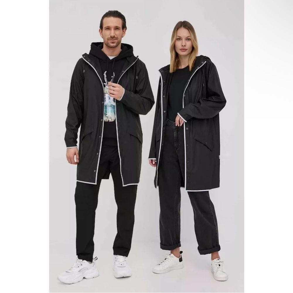 NWT RAINS UNISEX LONG BLACK RAIN JACKET - Picture 2 of 2